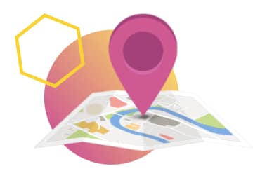 Map with pinpoint in front of pink background to represent the ease of finding KONVOMEP in a pharmacy near you.